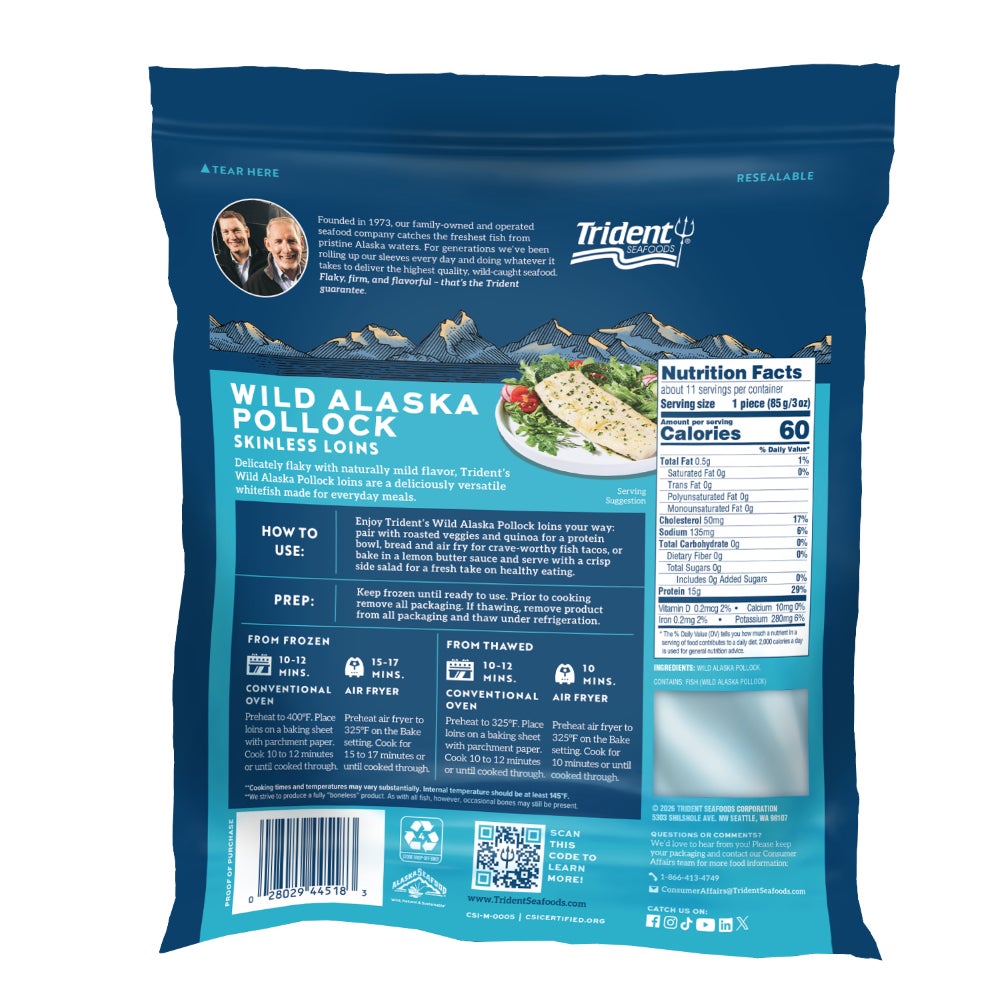 Trident Seafoods Wild Alaska Pollock Skinless Loins 2 lb | Products ...