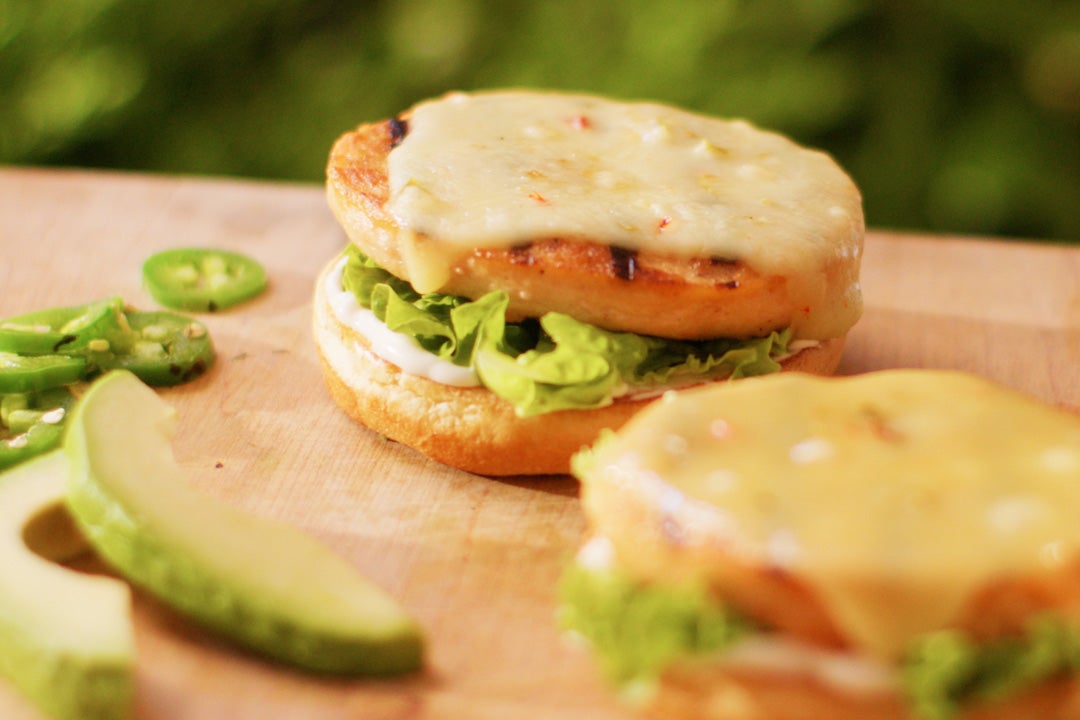 Grilled Salmon Burger with Pepper Jack & Avocado
