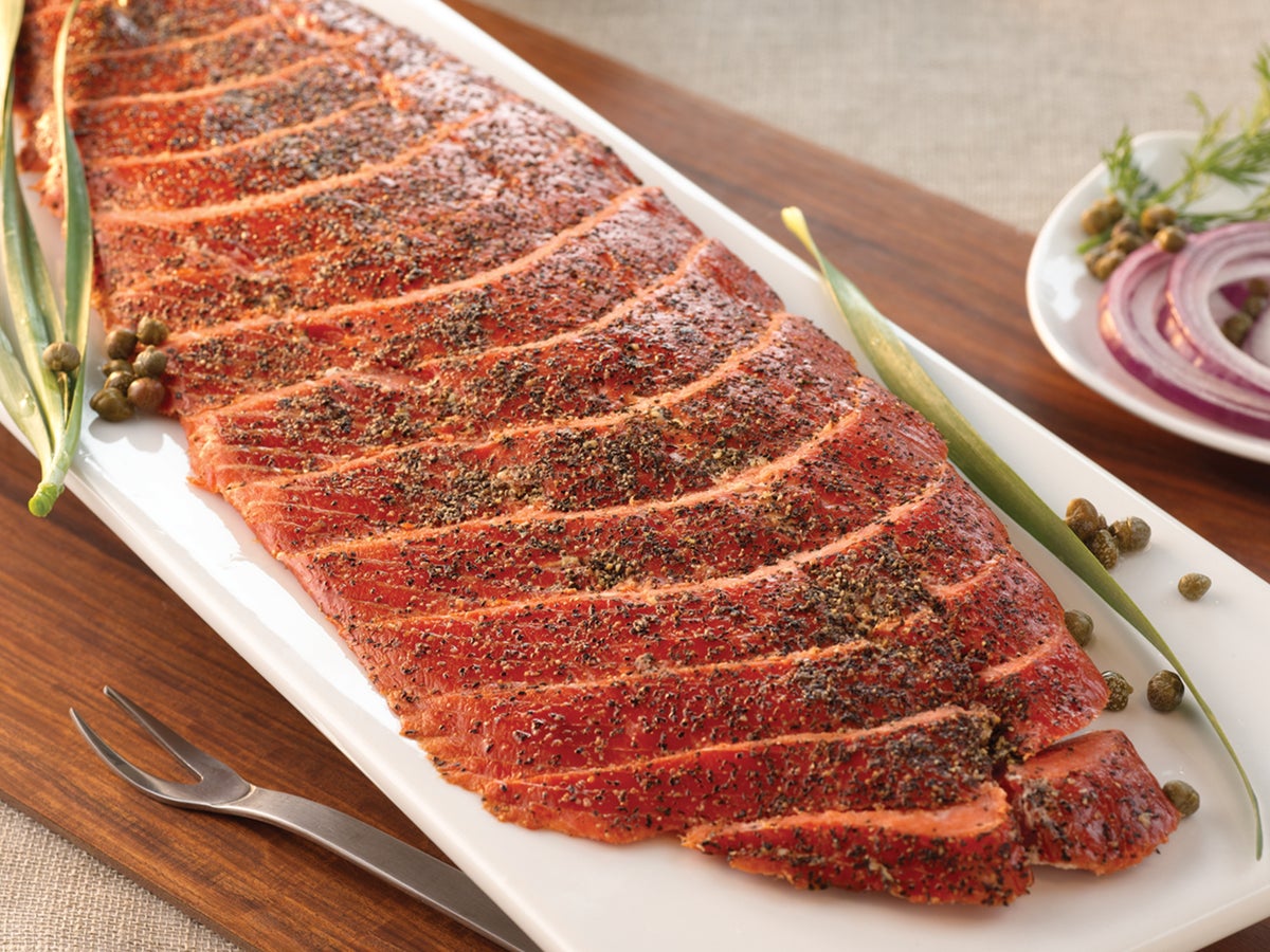 Sliced, Hot Smoked, Peppered, Wild Alaska Sockeye Salmon Fillet 12-24 oz