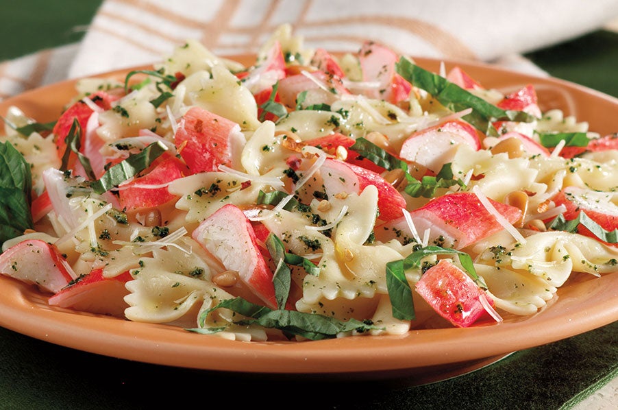 Seafood & Pesto Bowtie Pasta with Pine Nuts