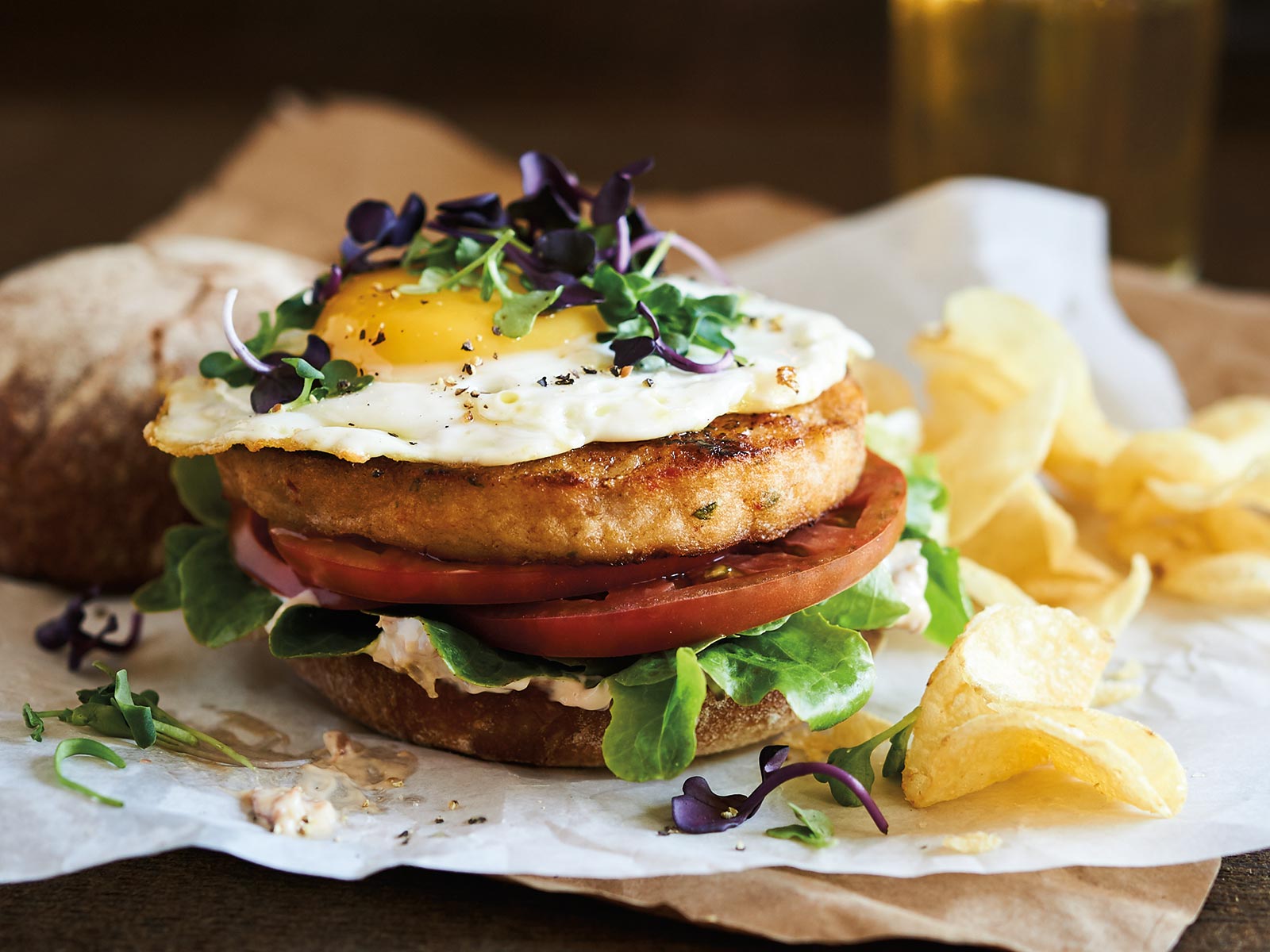 Wild Alaska Pollock Burger with Fried Egg Tapenade