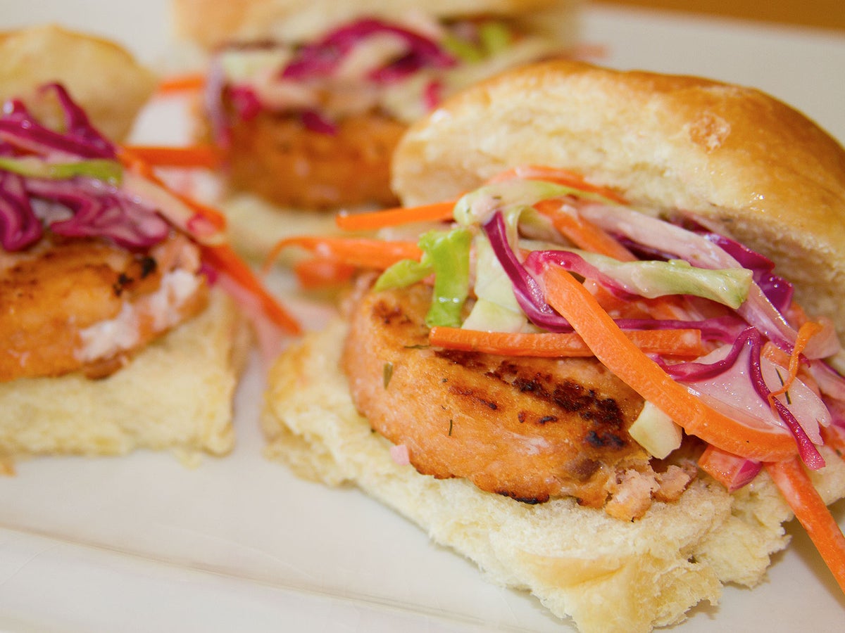 Alaska Salmon Rainbow Slaw Sliders