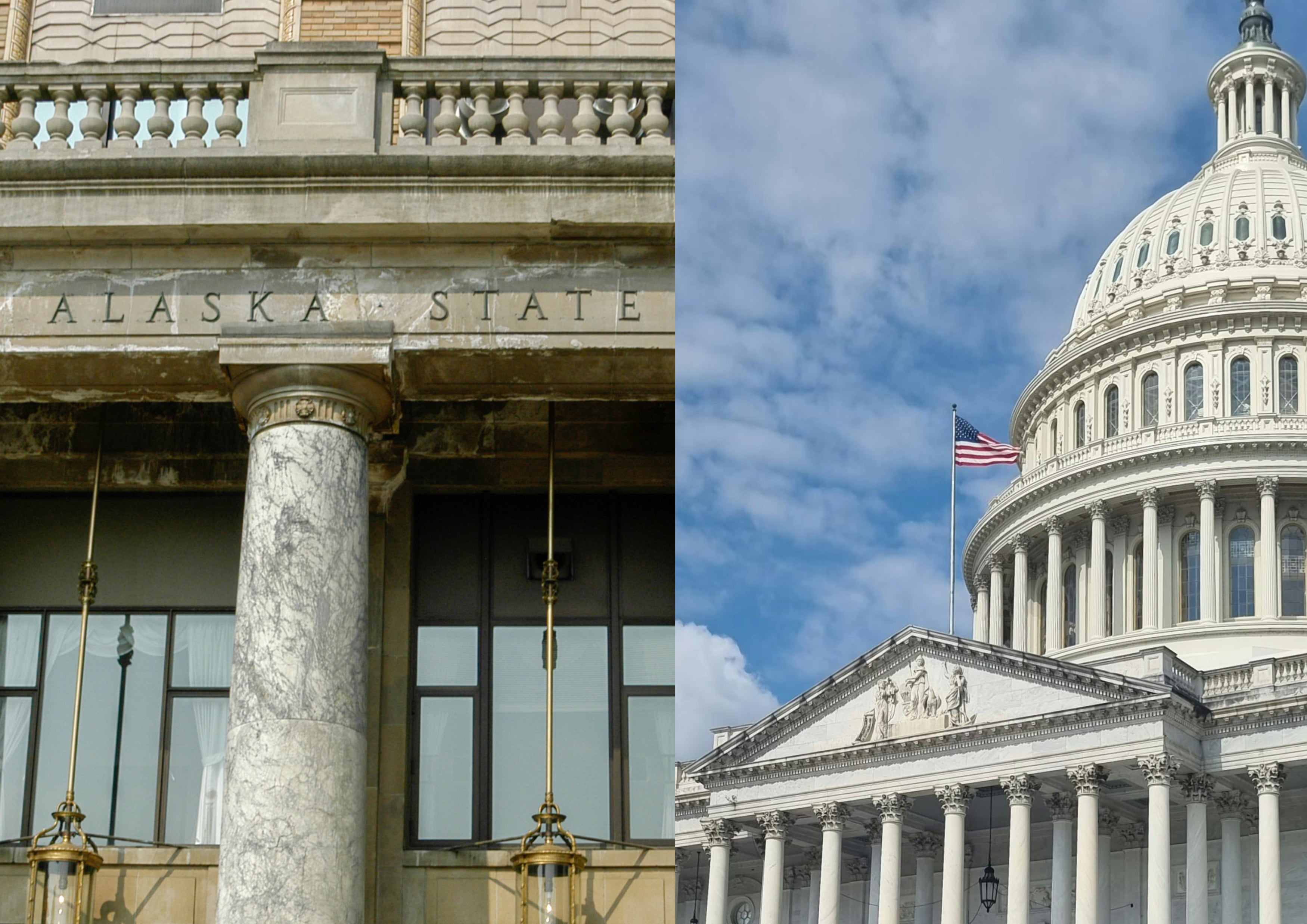 The Alaska capitol building in Juneau sits alongside the U.S. capitol building in Washington, D.C. 