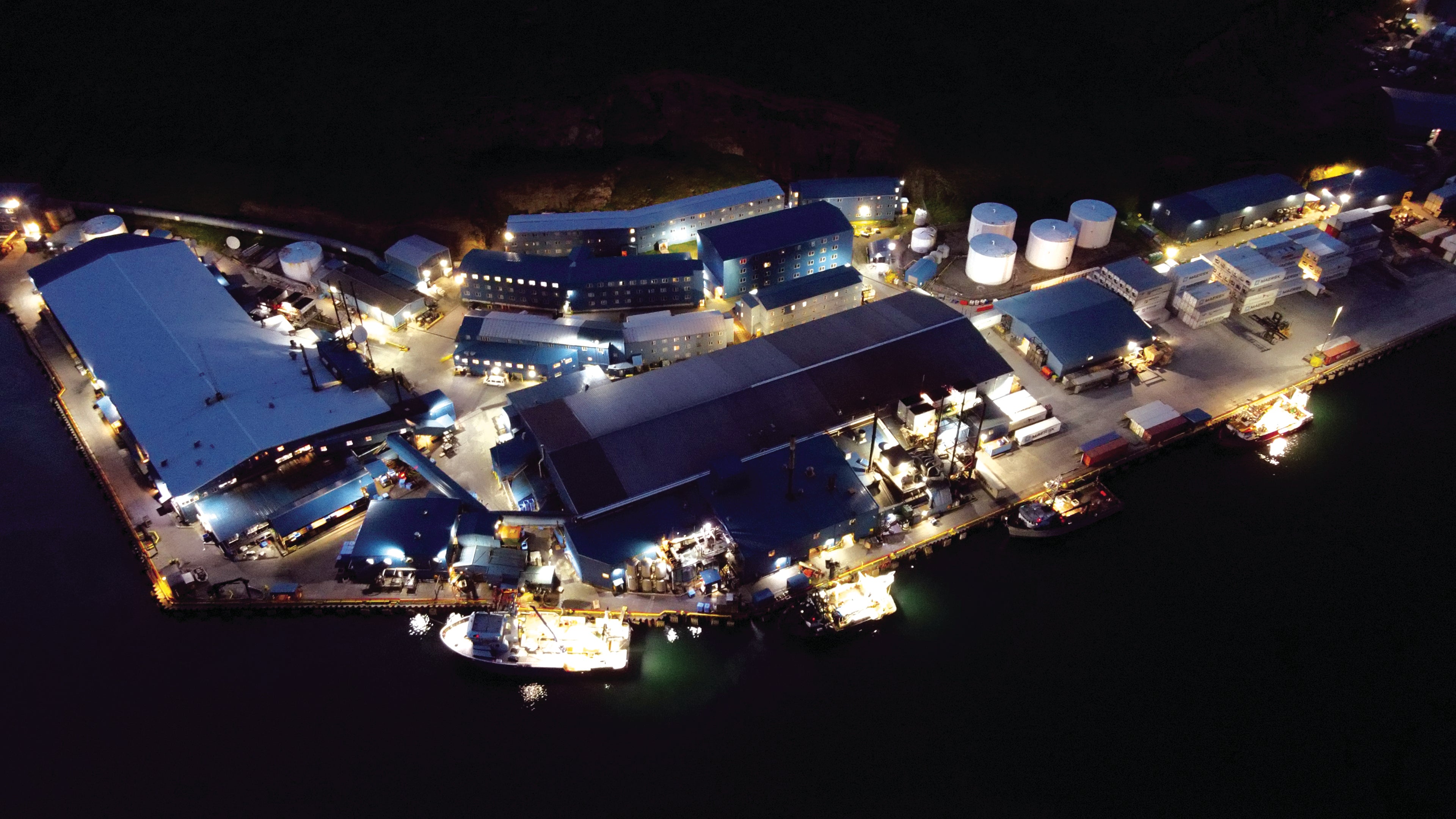 Akutan, ak shown from above at night time 