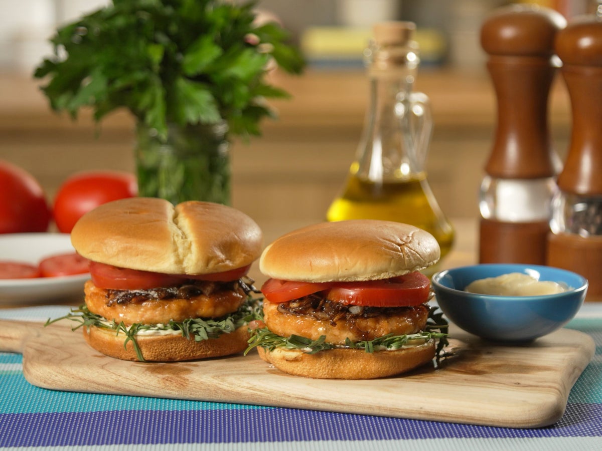 Caramelized Balsamic Onion Salmon Burger
