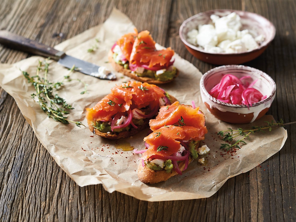 Smoked Salmon with Avocado and Goat Cheese Tartines