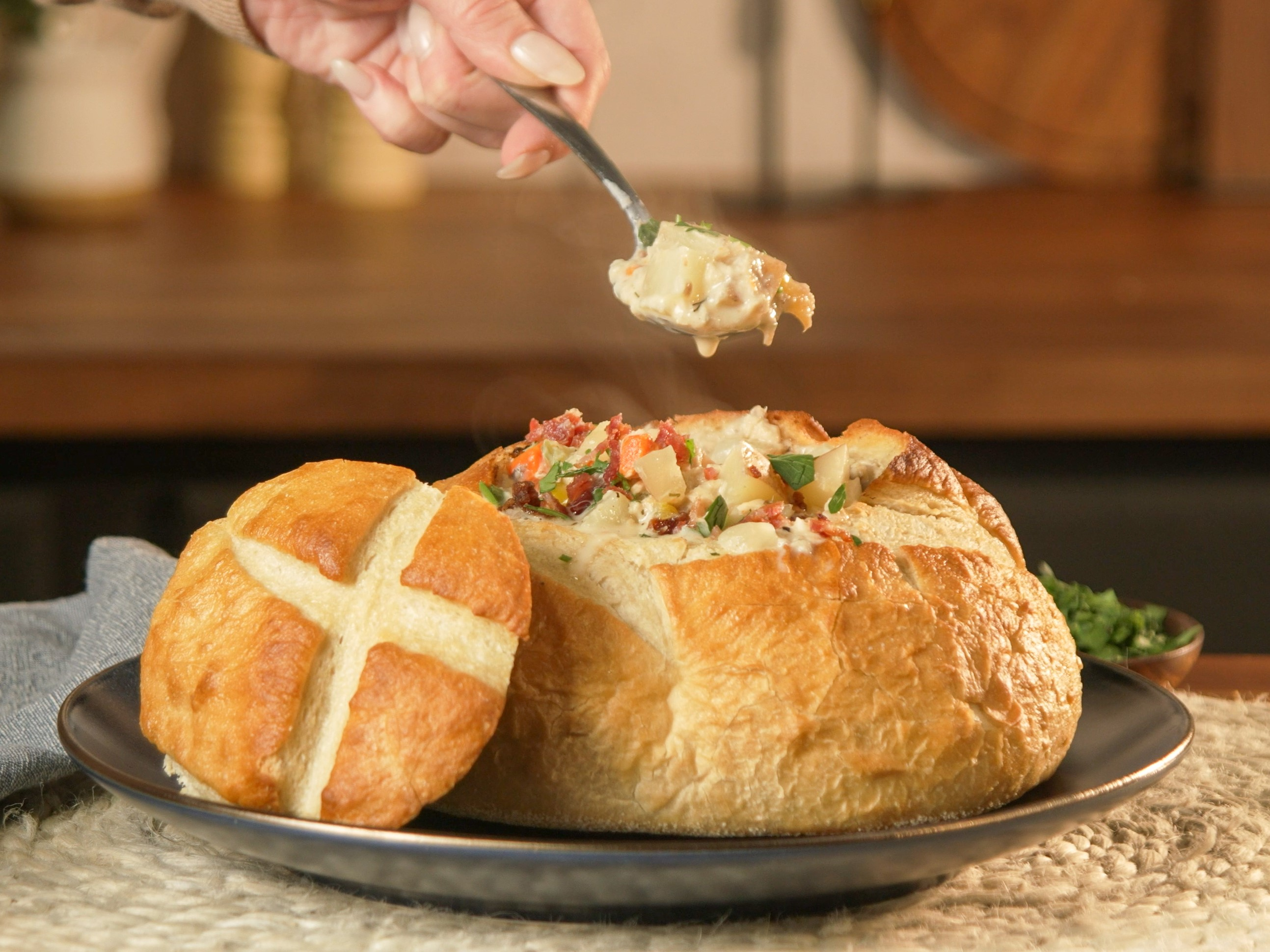 Salmon Chowder Bread Bowl | Recipes | Trident Seafoods