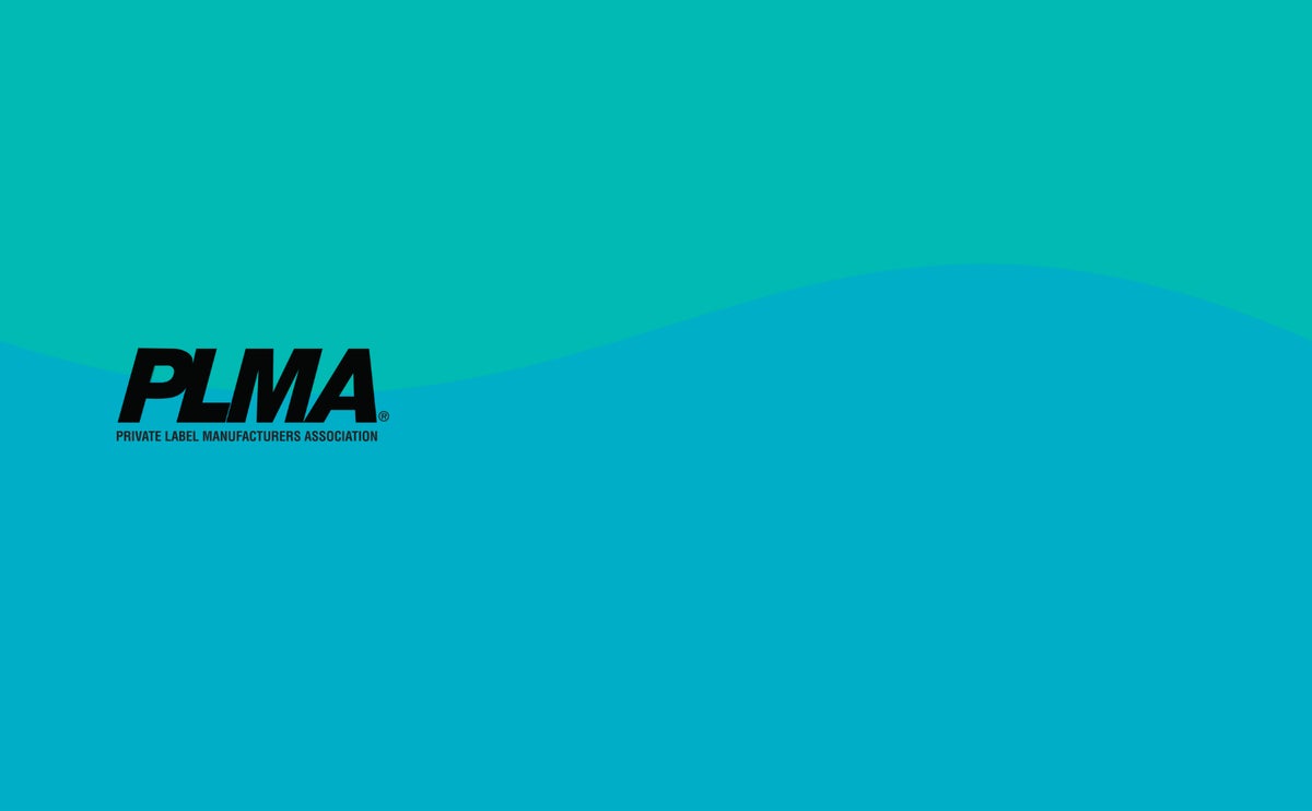 the PLMA logo against a backdrop of blue and seafoam green waves