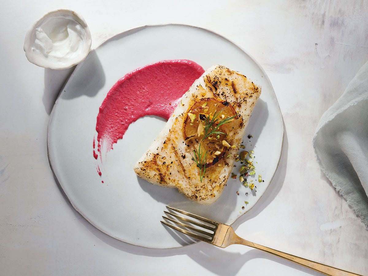 Grilled Wild Alaska Pollock with Beet Taramasalata