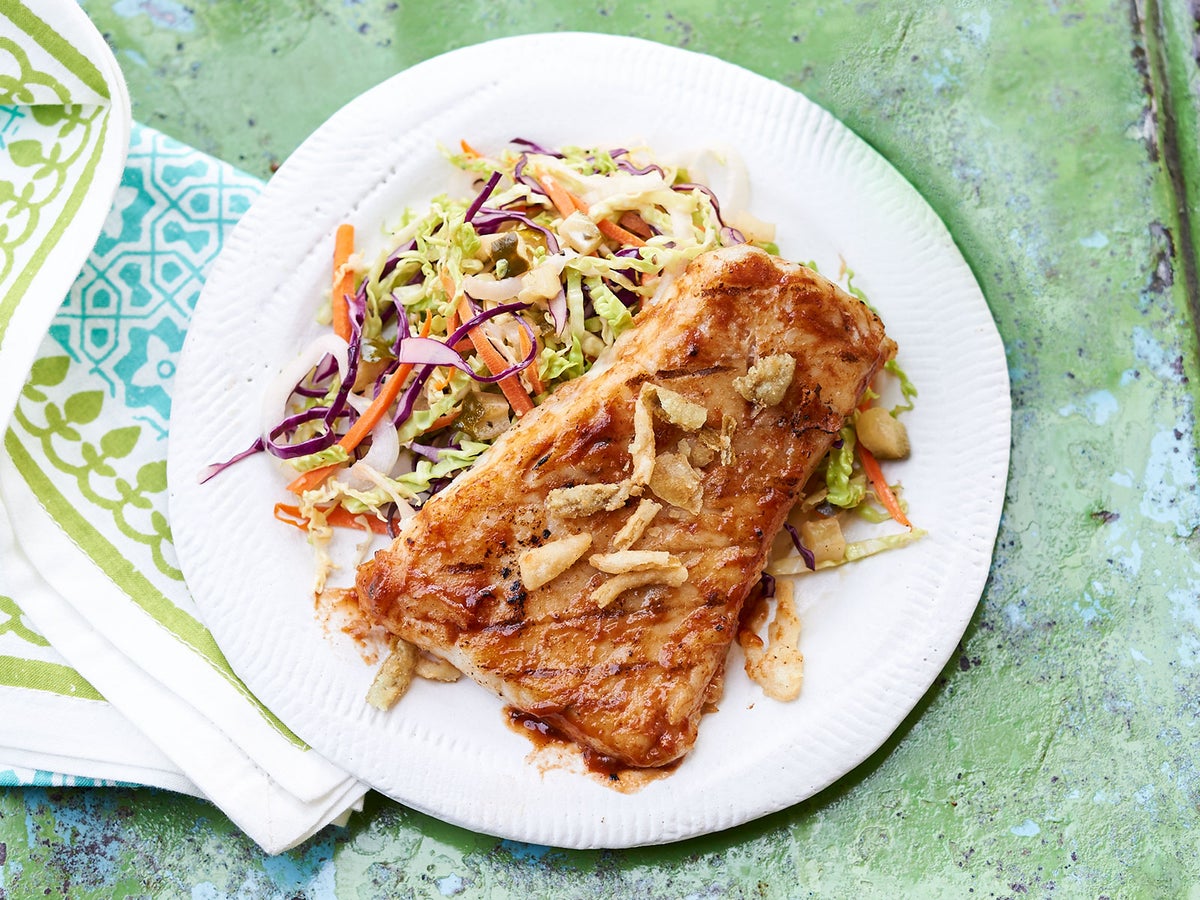 Grilled Wild Alaska Pollock with BBQ Sauce and Pickled Slaw