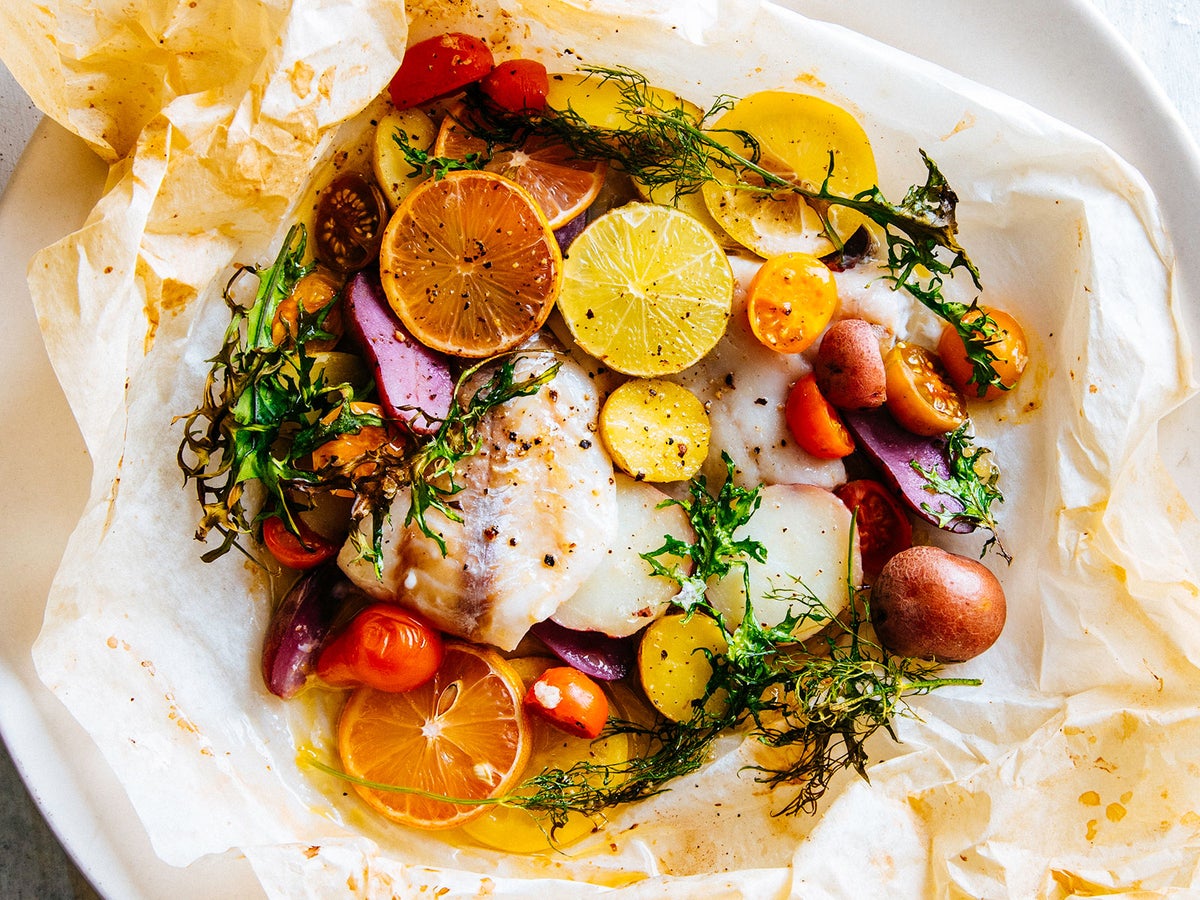 Wild Alaska Pollock en Papillote with Fingerling Potatoes and Citrus