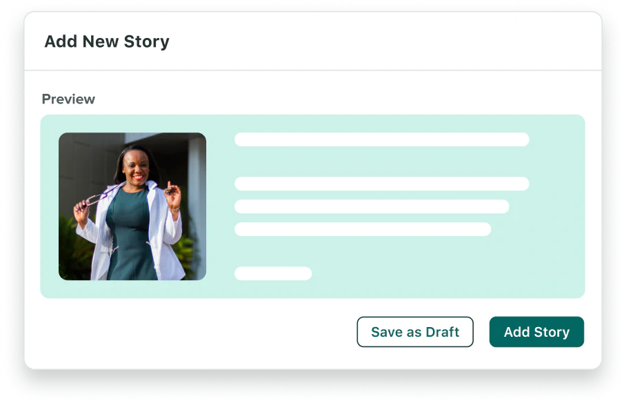 Ejemplo de cómo agregar una nueva historia al Advocacy de empleados de Sprout Social.