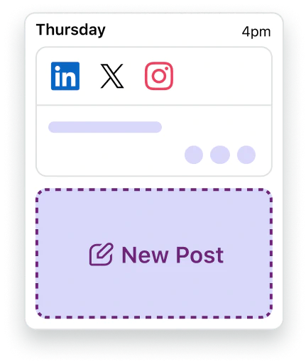 Example of scheduling a social media post on LinkedIn, X (formerly known as Twitter) and Instagram.