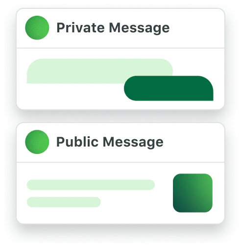 Example of a private message and public message received in the Smart Inbox.