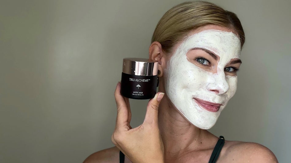 Esthetician Heather Snead with Tru Alchemy's Mystic Mask on