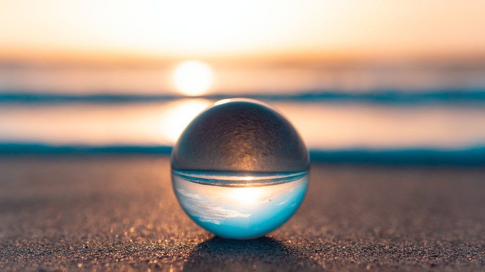 crystal photography ball on the beach
