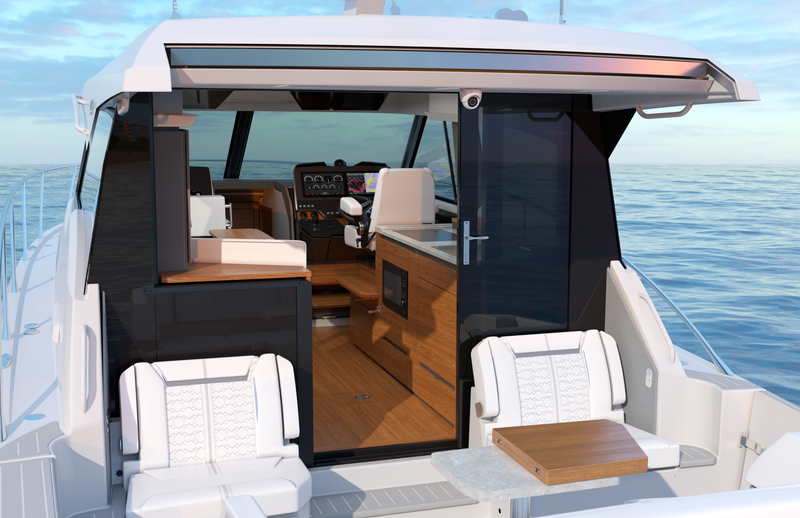 Tiara Yachts 43 LE view into salon and galley