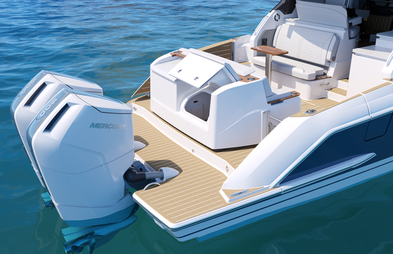 39 LE - Buffet Lounge Trunk Storage, door open, 39 foot boat, luxury cruiser, 39ft yacht, Tiara 39
