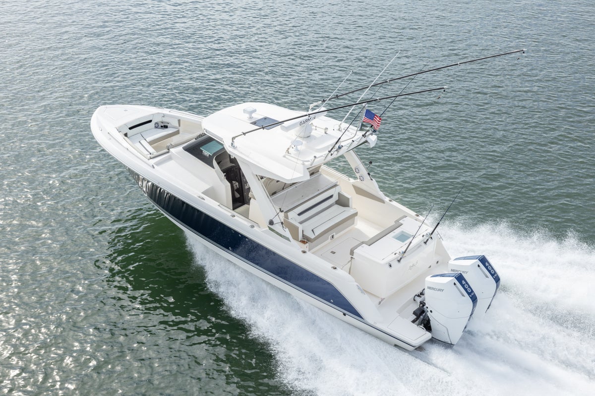 Tiara Yachts 34 LS aerial image with Adventure Module