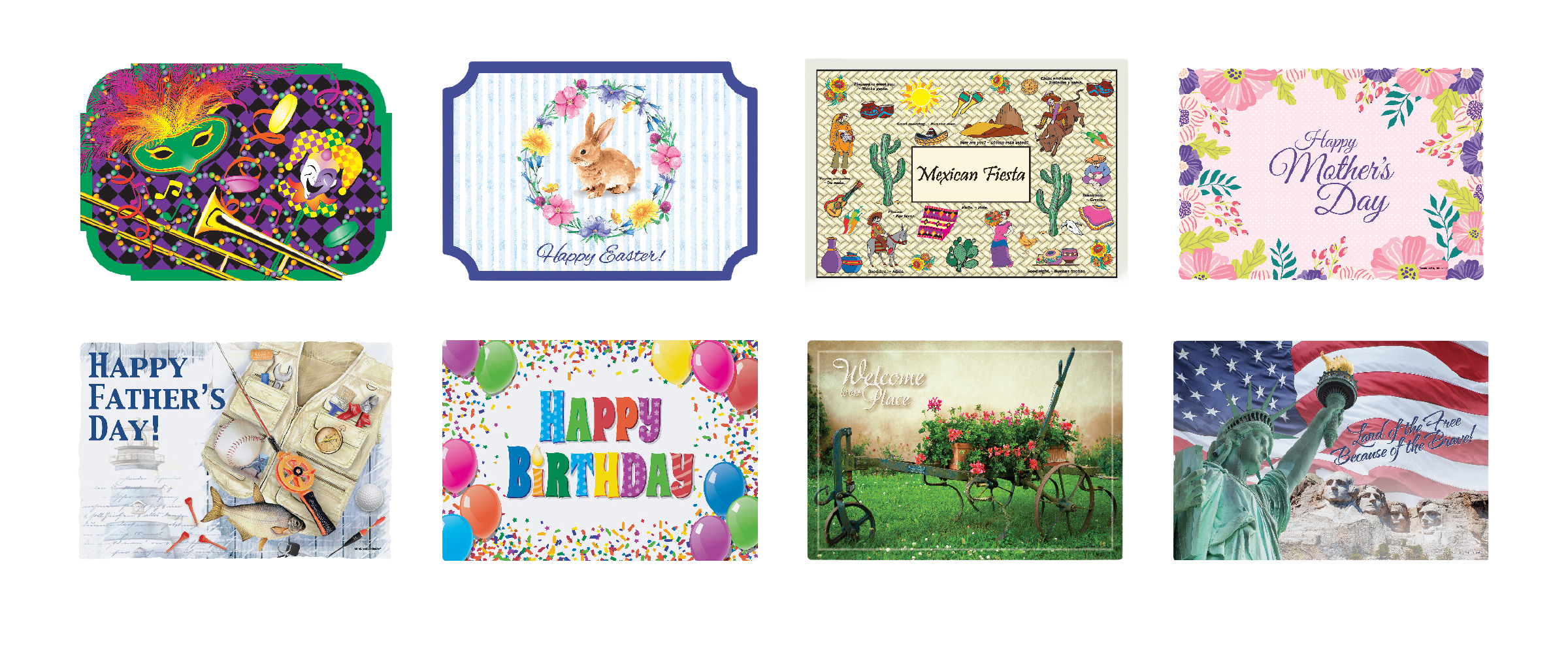 10 in x 14 in Spring Paper Placemats 8 Designs Combo Pack 1000 ct.