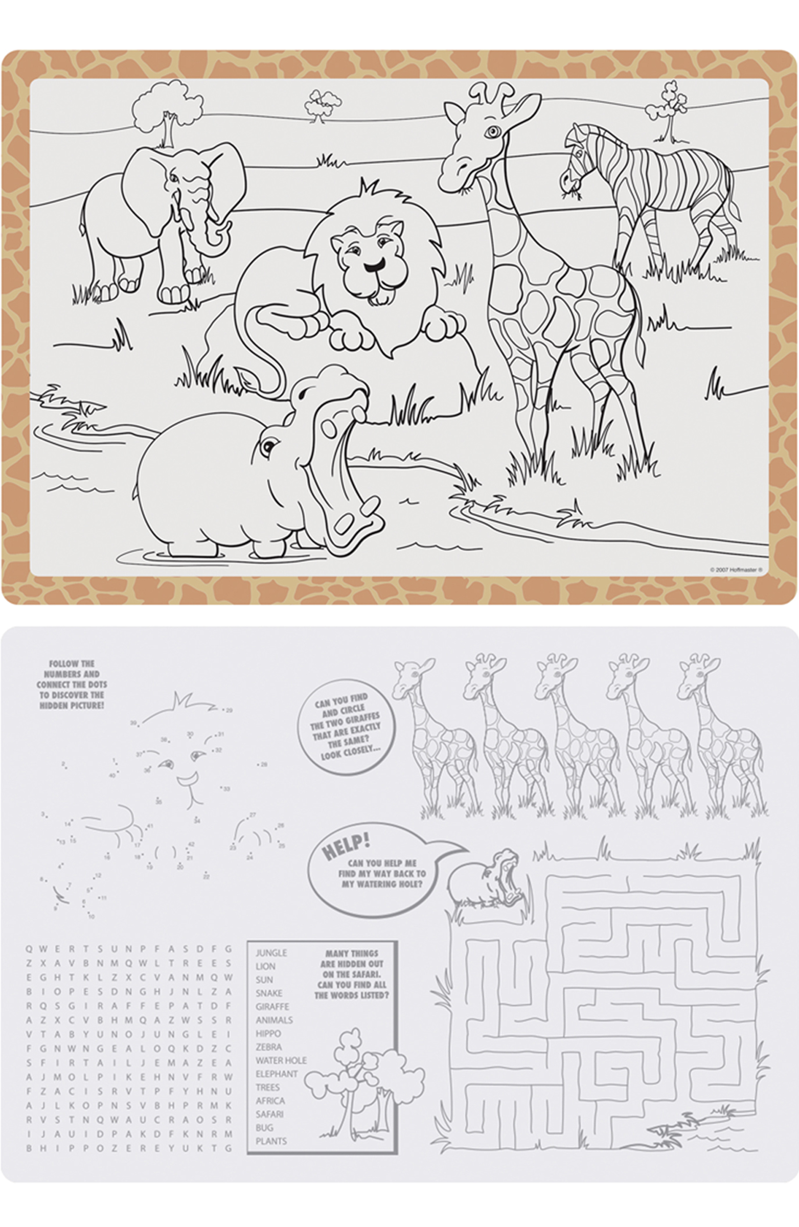 10 in x 14 in Jungle Fun 2-Sided Kids Placemats 1000 ct.