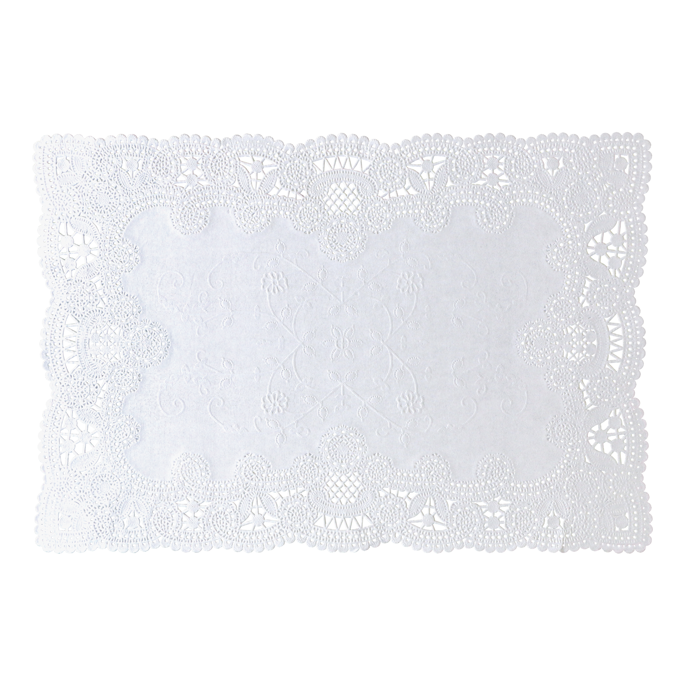 10 in x 14 in Normandy Embossed Lace Scalloped White Paper Placemats 1000 ct.