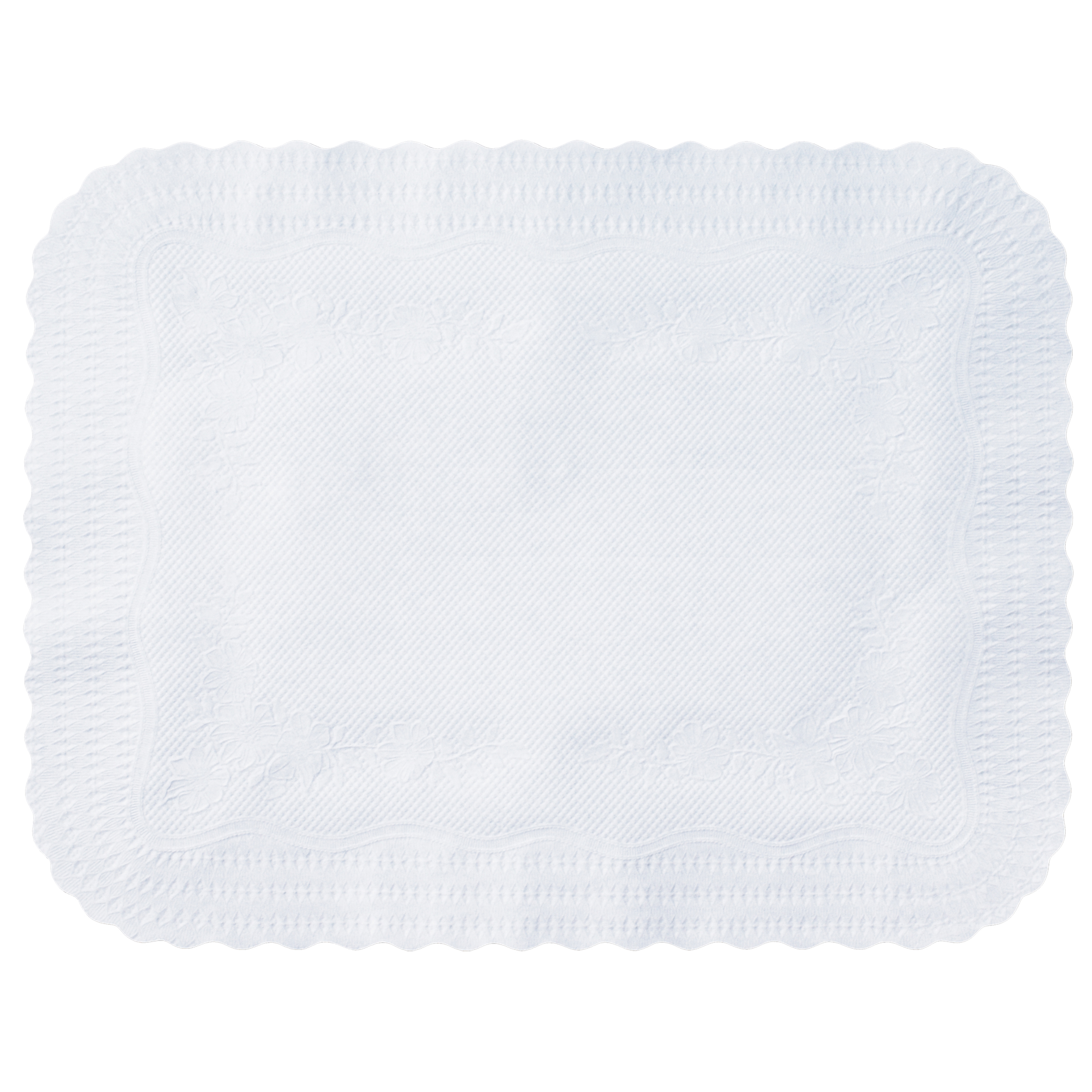 12.75 in x 16.5 in Mastercraft Embossed Scalloped White Paper Traymats 1000 ct.