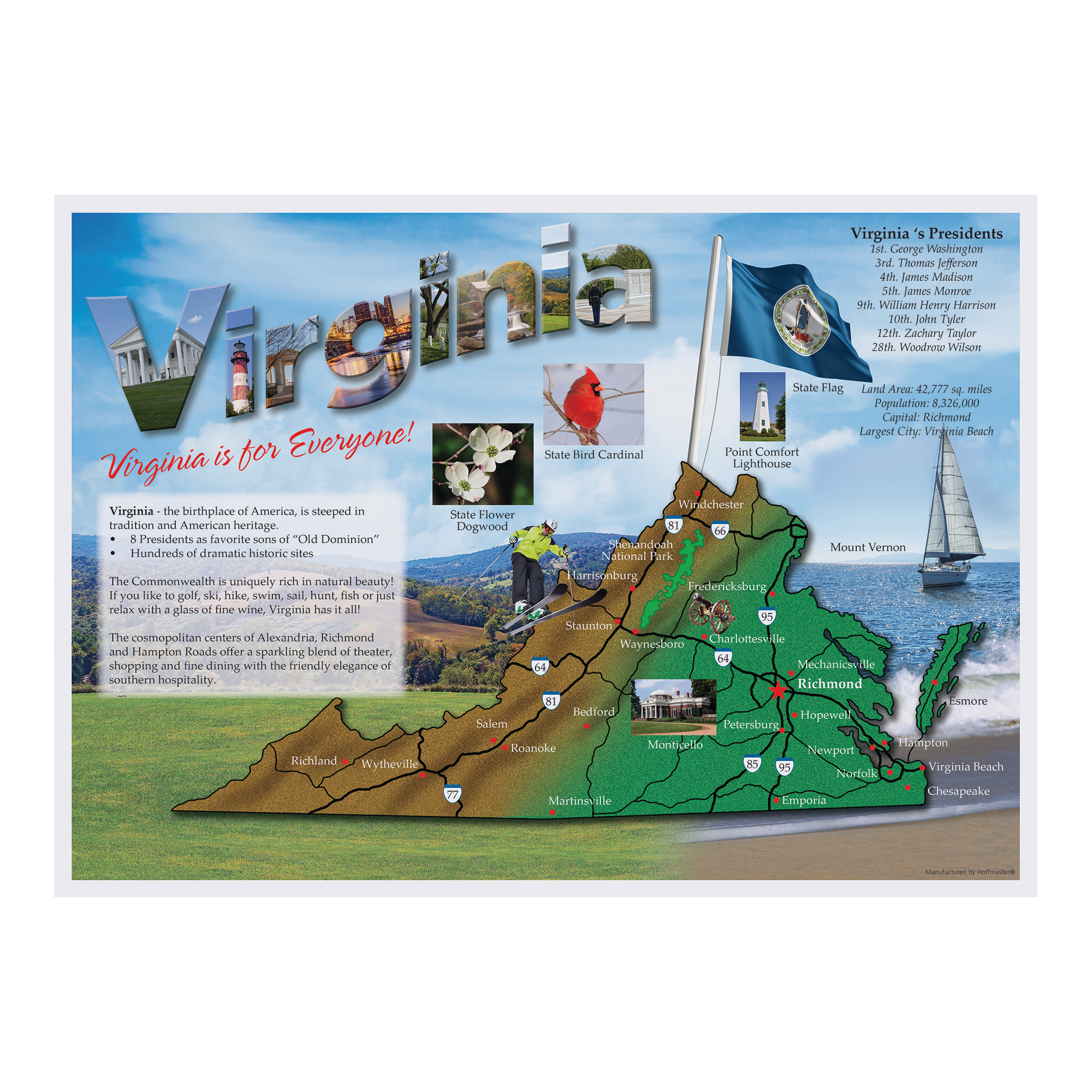 10 in x 14 in Map of Virginia Paper Placemats 1000 ct.