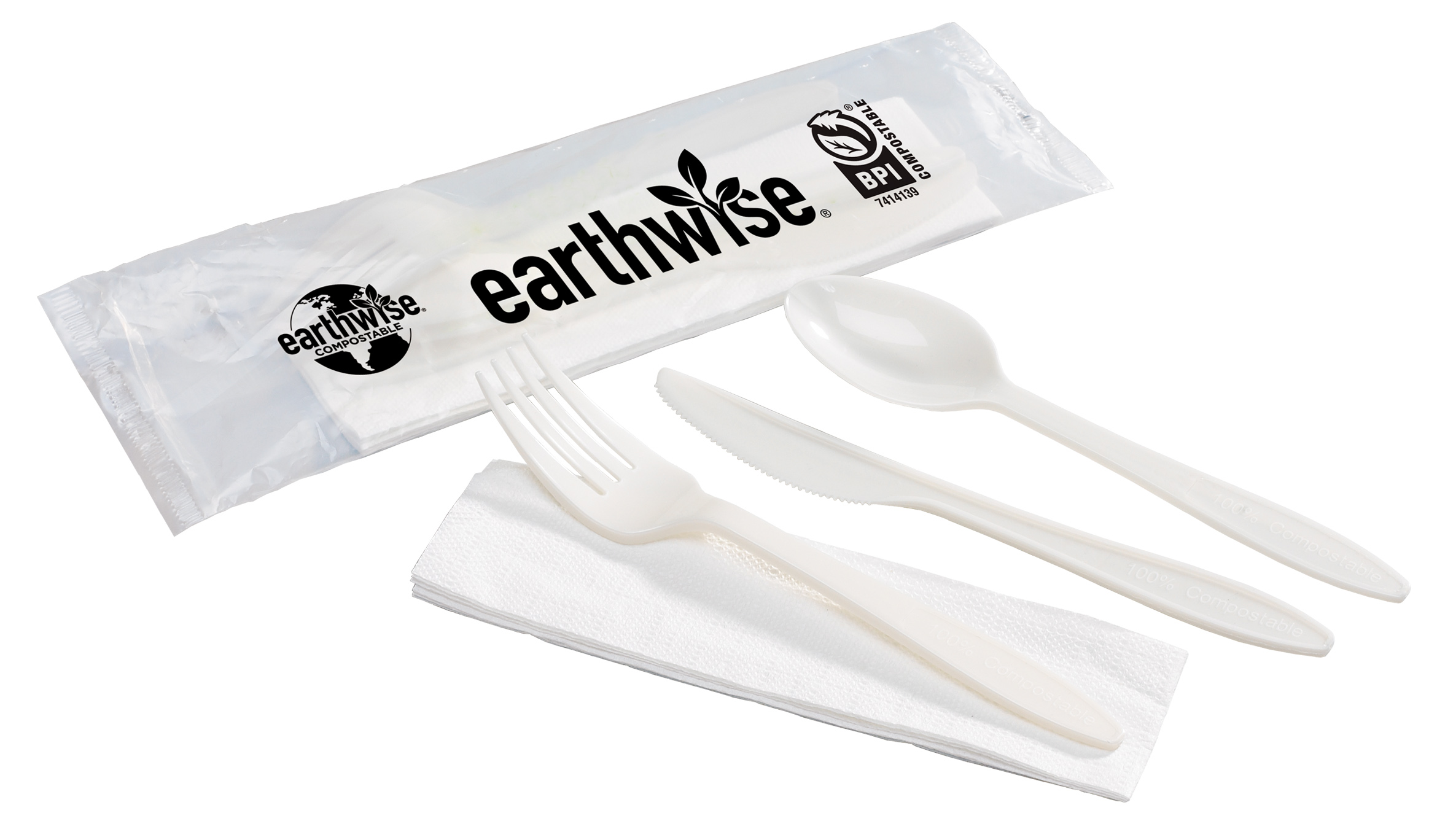 8.25 in x 2.75 in Earthwise Compostable Cutlery Kit 250 ct.