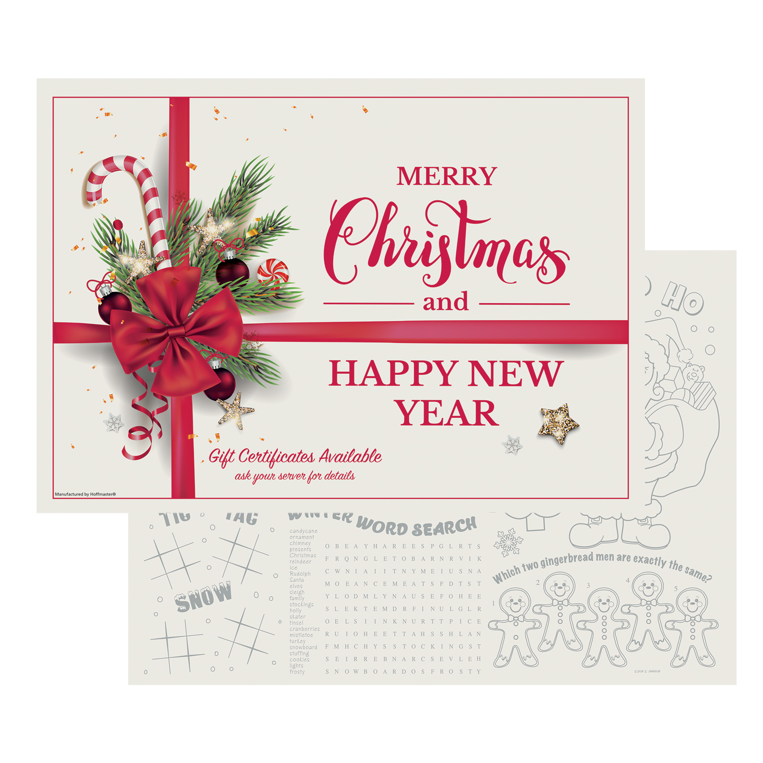 10 in x 14 in Holiday Ornaments Gift Certificate Paper Placemats 1000 ct.