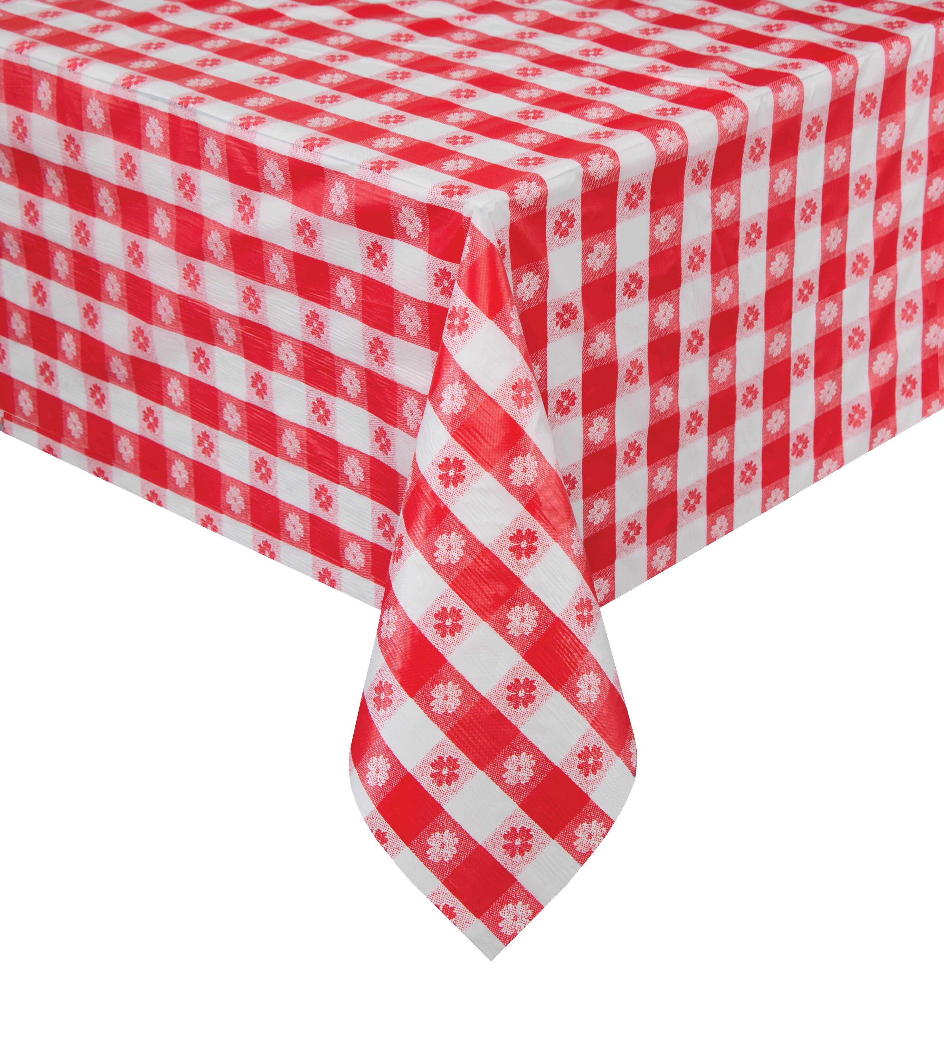 54 in x 108 in Red Gingham Plastic Tablecloth 12 ct.