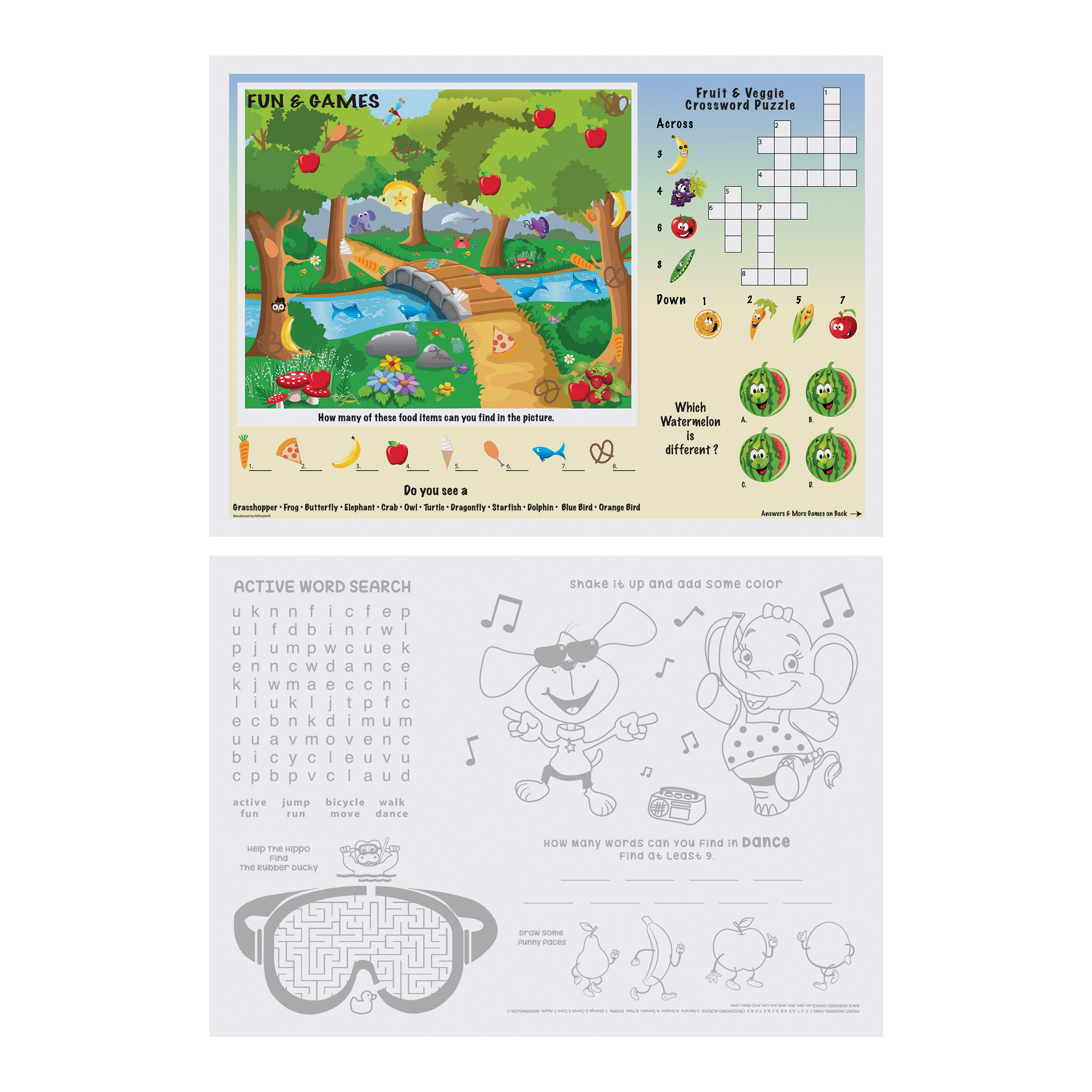 10 in x 14 in Fun and Games 2-Sided Kids Placemats 1000 ct.
