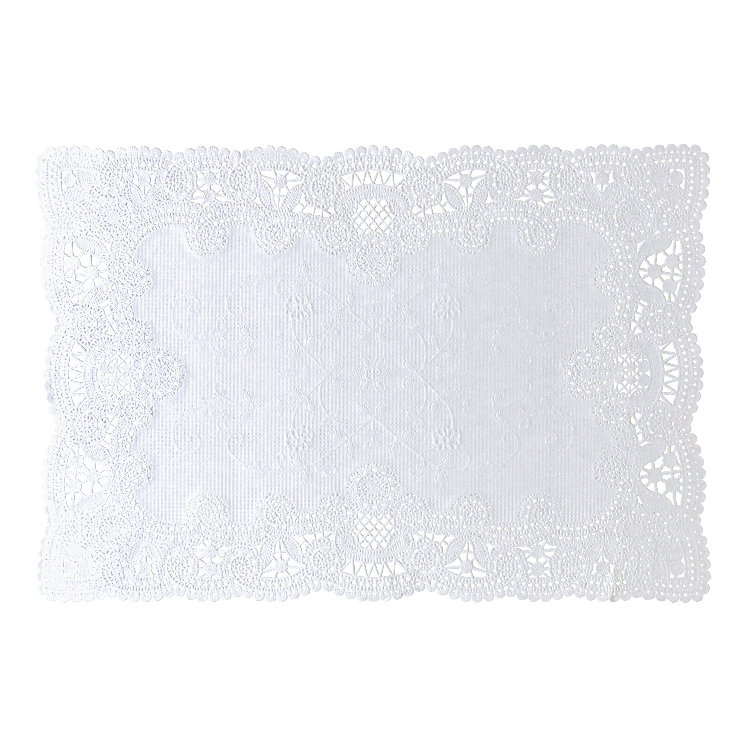 10 in x 14 in Normandy Embossed Lace Scalloped White Paper Placemats 1000 ct.