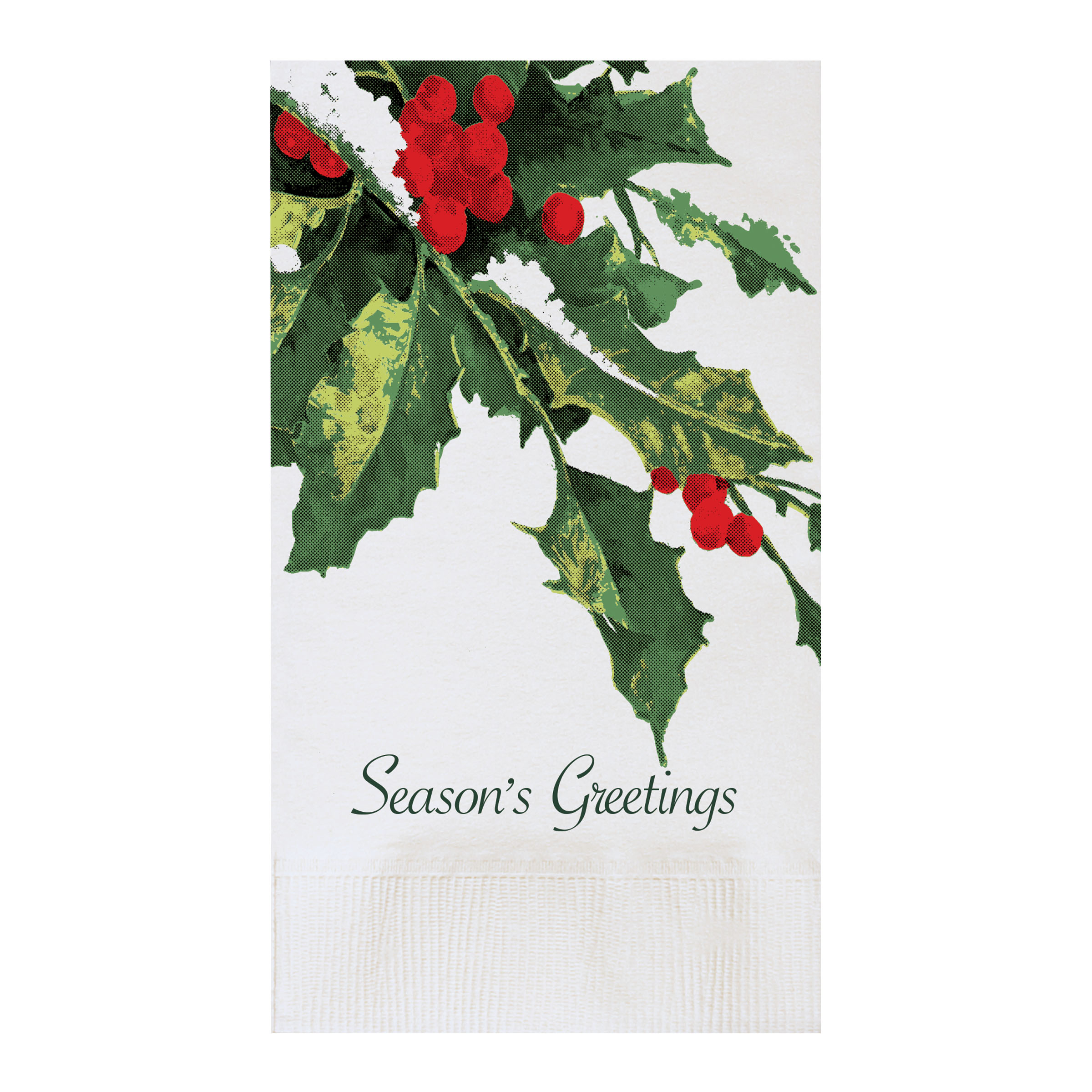 
						7.5 in x 4.25 in Holly Greetings Dinner Napkins 1000 ct.																	