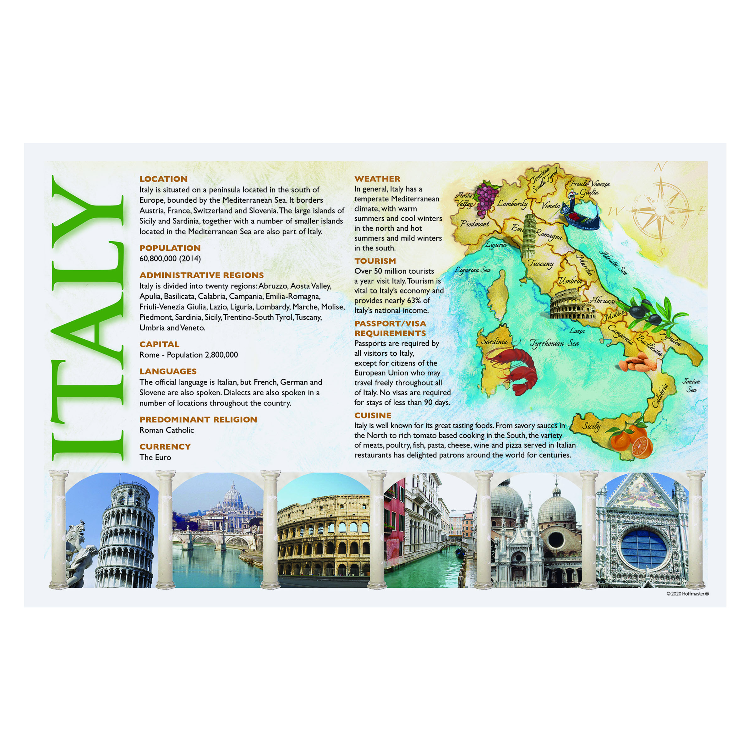 10 in x 14 in Map of Italy Paper Placemats 1000 ct.