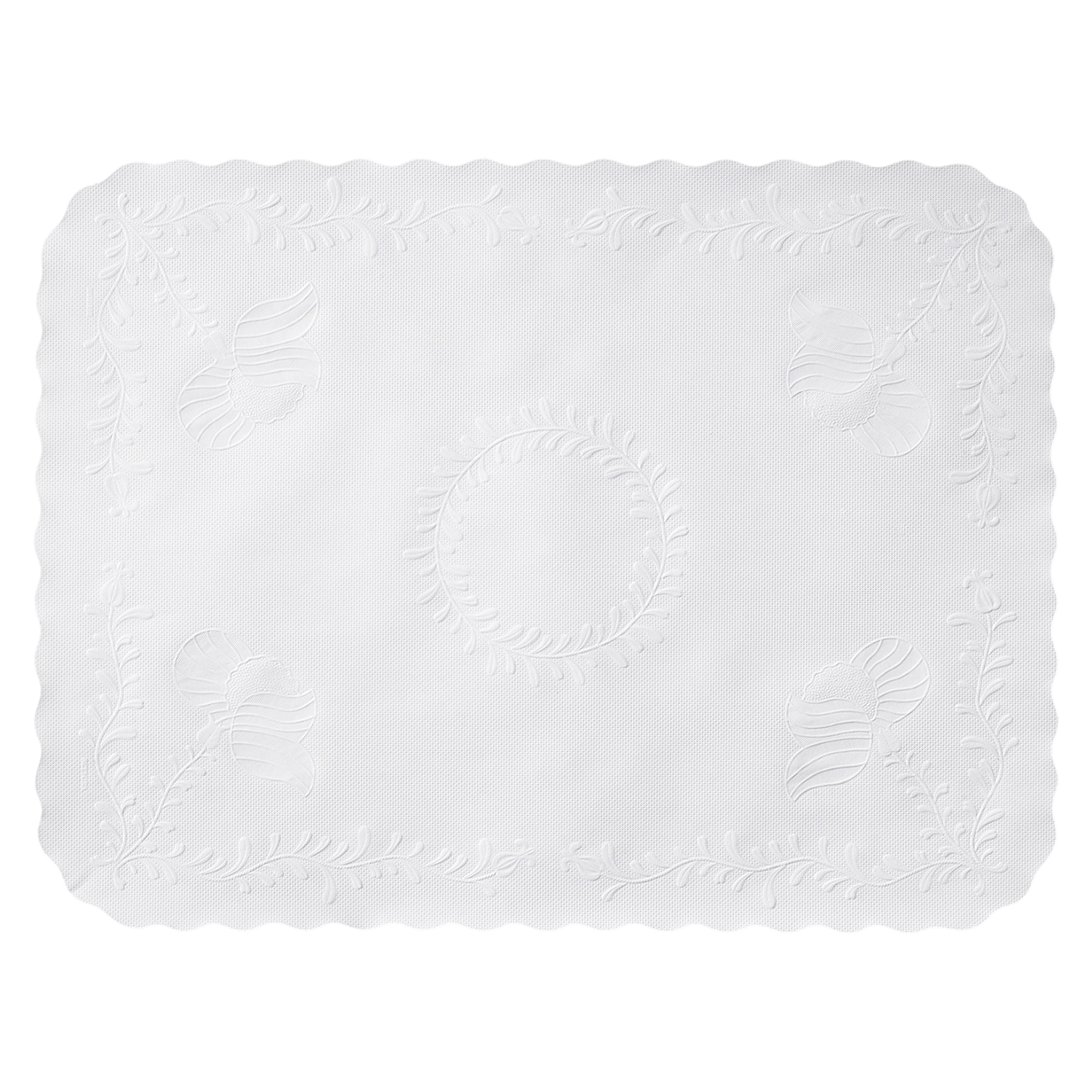 14 in x 19 in Anniversary Embossed Scalloped White Paper Traymats 1000 ct.
