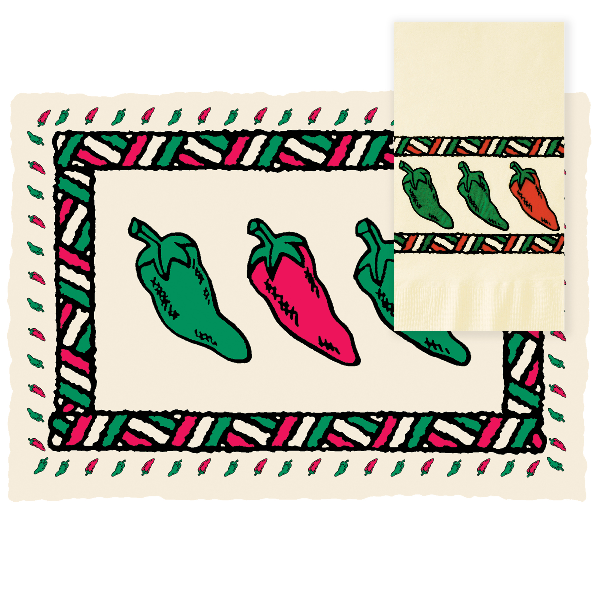 10 in x 14 in Burnt Edge Chili Peppers Paper Placemats 1000 ct.