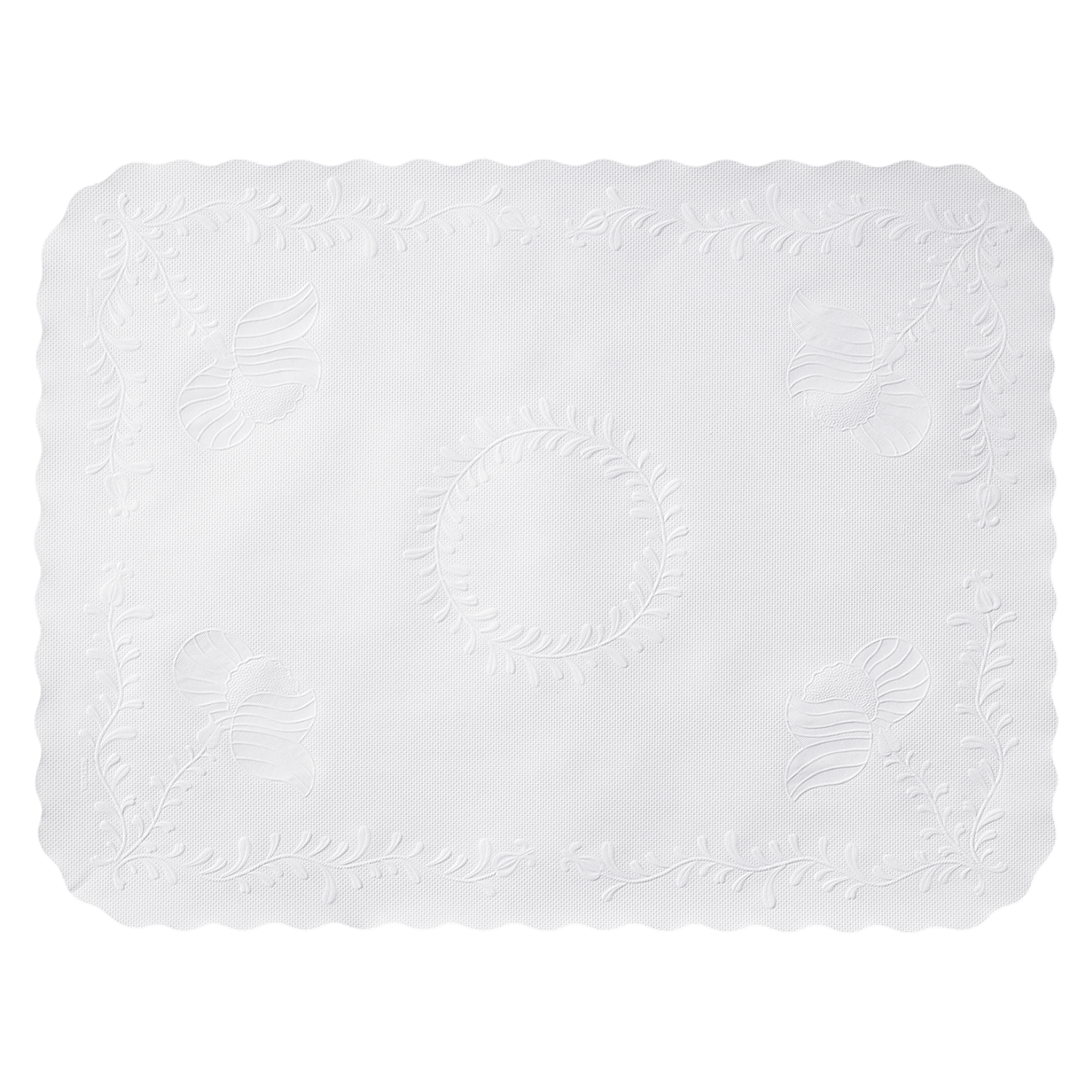 14 in x 19 in Anniversary Embossed Scalloped Edge White Paper Traymats 2000 ct.