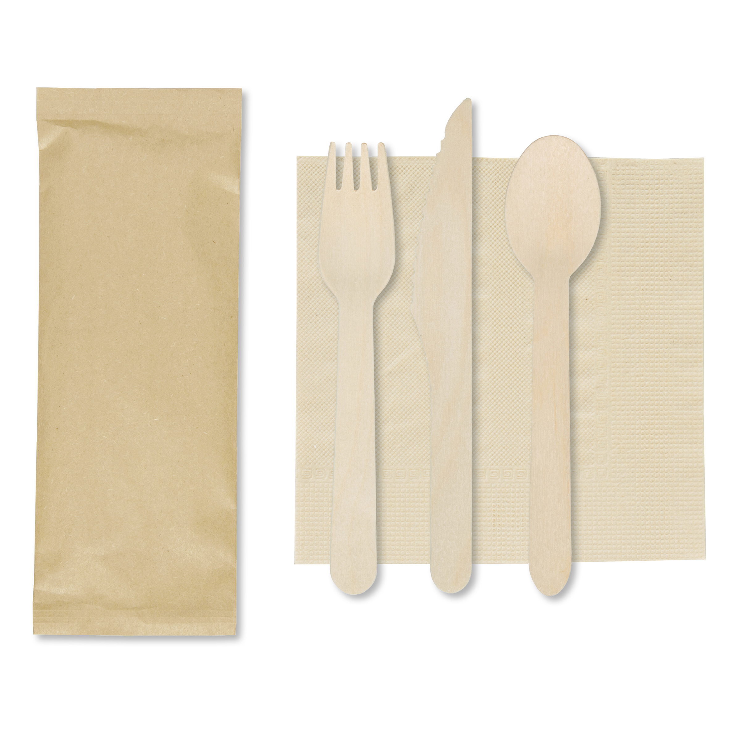 6 in x 6 in Kraft Napkins with Wood Cutlery 500 ct.