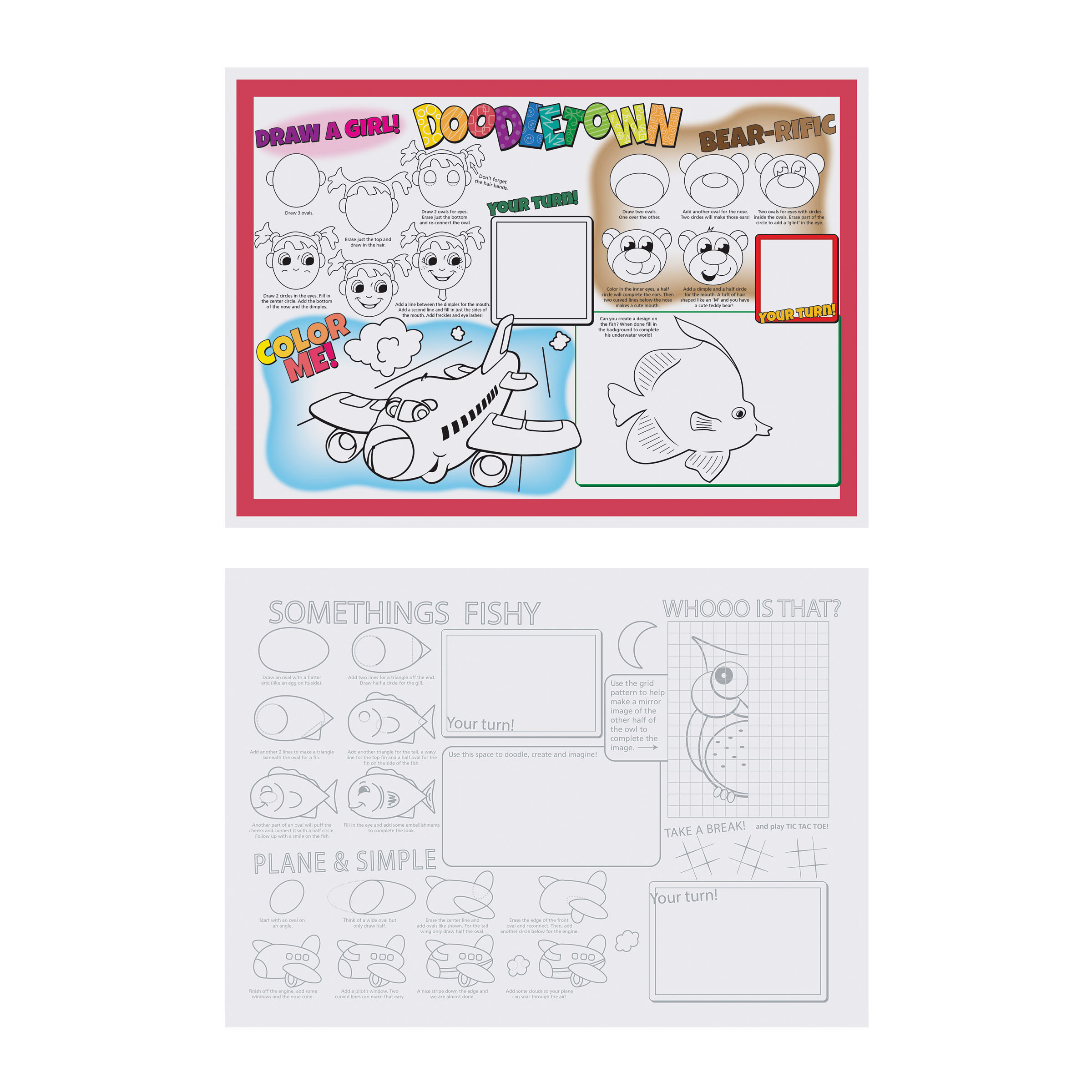 10 in x 14 in Doodletown Fun 2-Sided Kids Placemats 1000 ct.