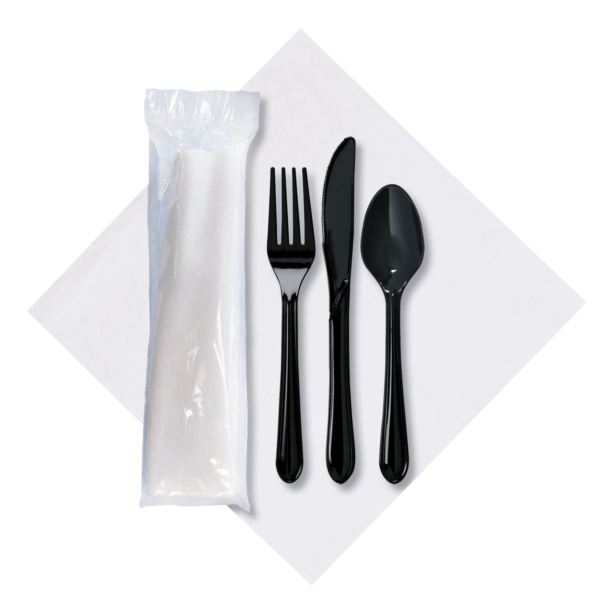 16 in x 16 in Cater to Go Singles White Airlaid Dinner Napkins with Black Cutlery 100 ct.