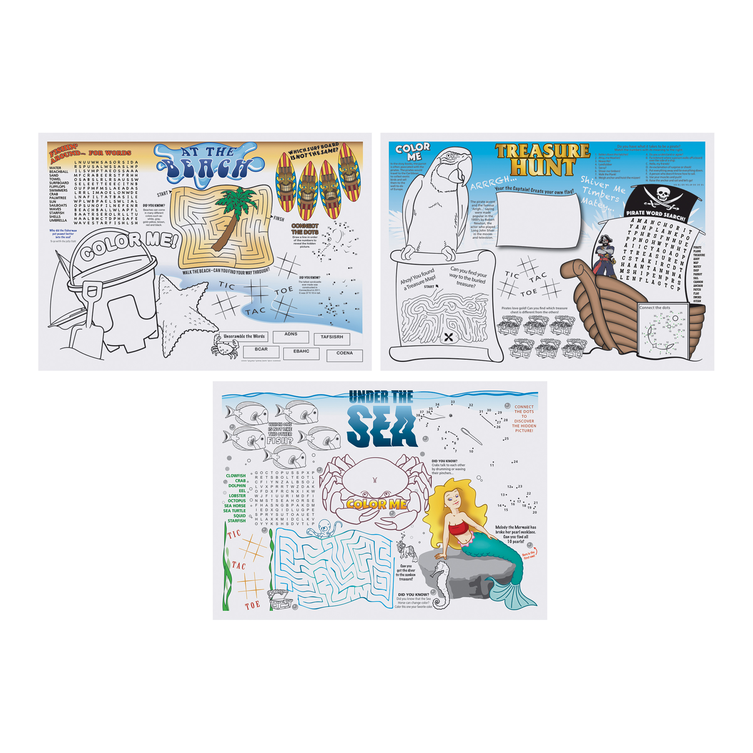 10 in x 14 in Seashore Games Multipack Paper Placemats 1000 ct.