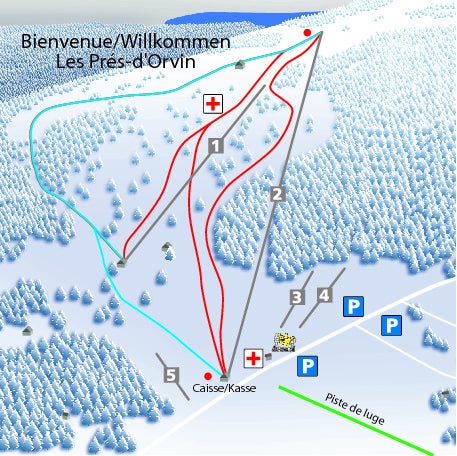 Les Prés d'Orvin Mapa sjezdovek