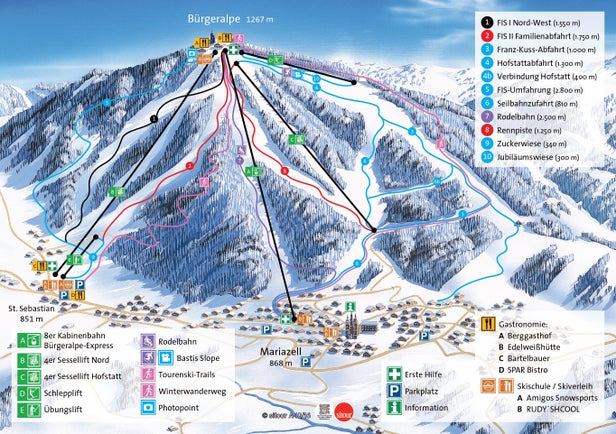 Mariazeller Bürgeralpe Mapa sjezdovek