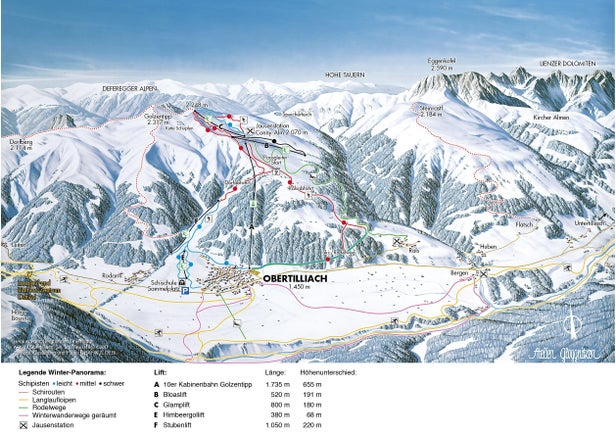 Obertilliach Mapa sjezdovek