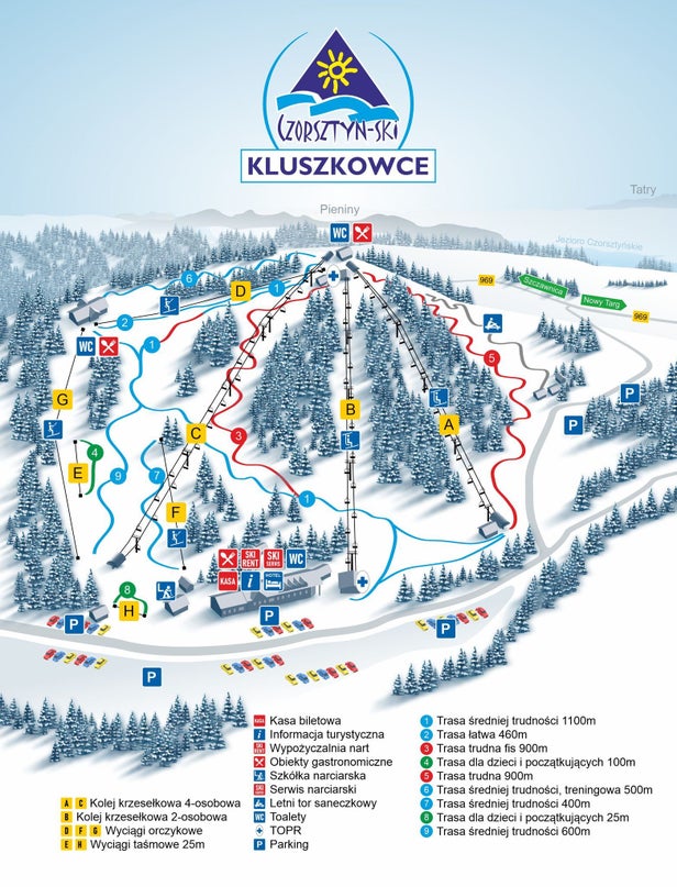 Kluszkowce - Czorsztyn ski Mapa zjazdoviek