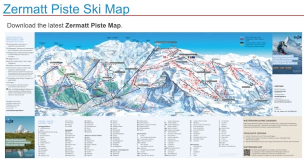 Zermatt Mapa zjazdoviek