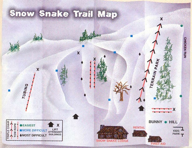 Snow Snake Mountain Ski Area Mapa zjazdoviek