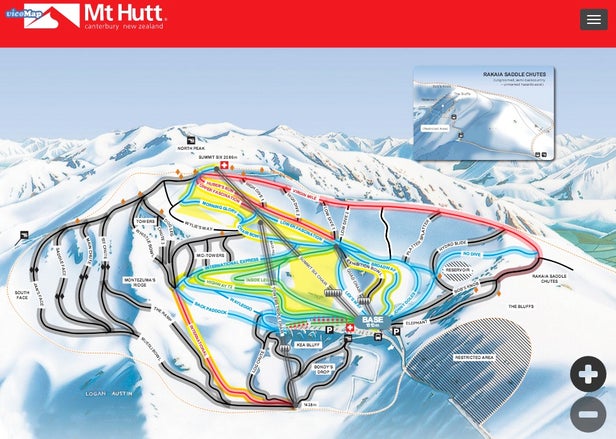 Mt. Hutt Ski Area Mapa zjazdoviek