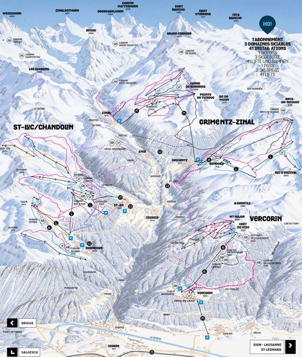 Grimentz-Zinal Mapa zjazdoviek